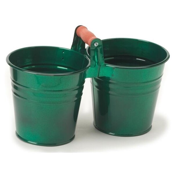Houston International Trading Houston International Trading 8122E GG Enameled Galvanized 2 Planter Unit with Wood Handle; Glazed Green 8122E GG - main
